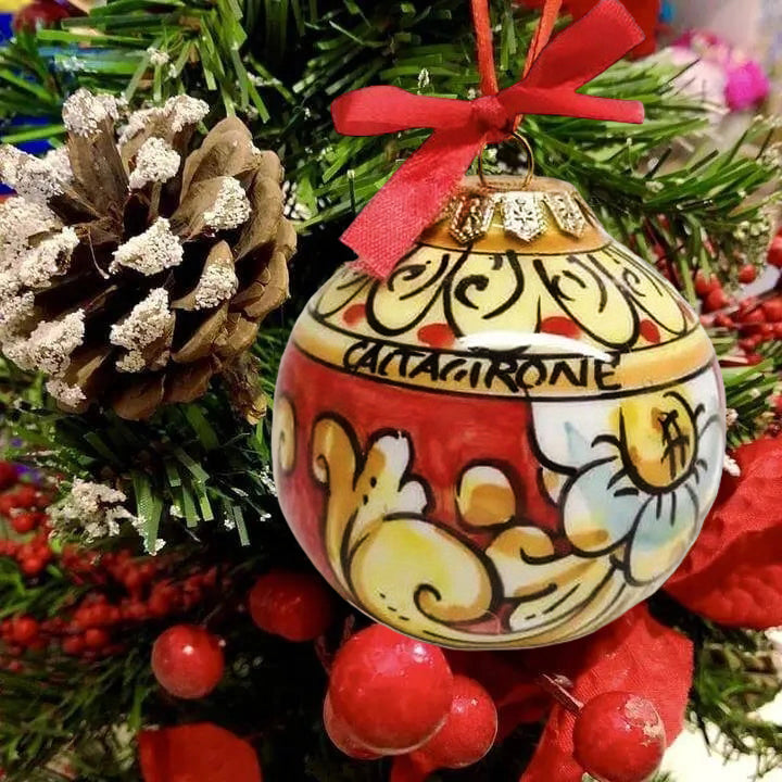 CHRISTMAS ORNAMENT: Caltagirone Round Ball (3.25" Ø) - RED