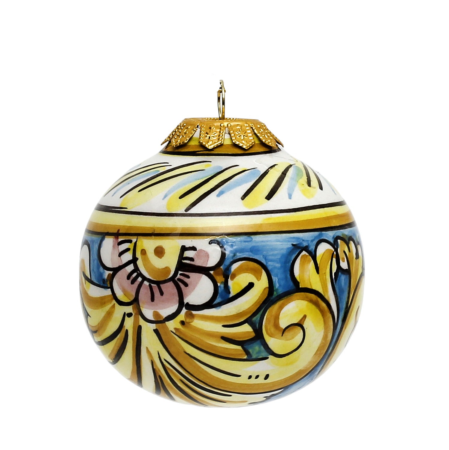 CHRISTMAS ORNAMENT: Caltagirone Round Ball (3.25" Ø) - CELESTIAL-TEAL