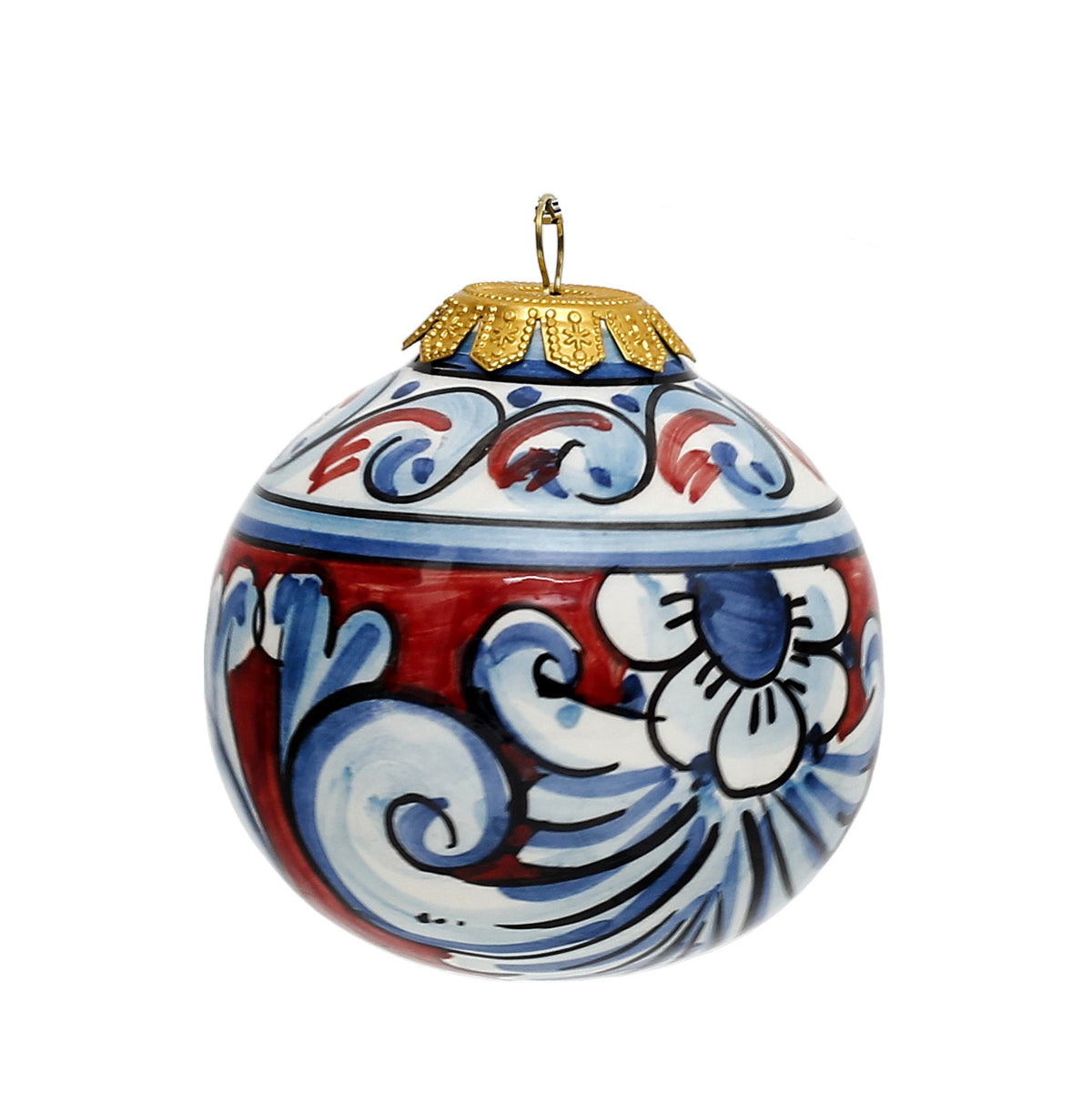 CHRISTMAS ORNAMENT: Caltagirone Round Ball (3.25&quot; Ø) - BURGUNDY