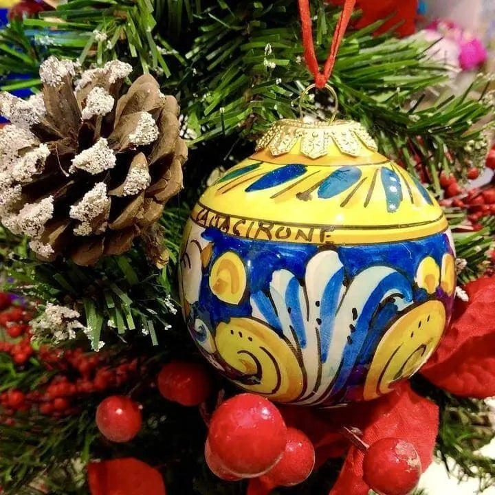 CHRISTMAS ORNAMENT: Caltagirone Round Ball (3.25" Ø) - BLUE