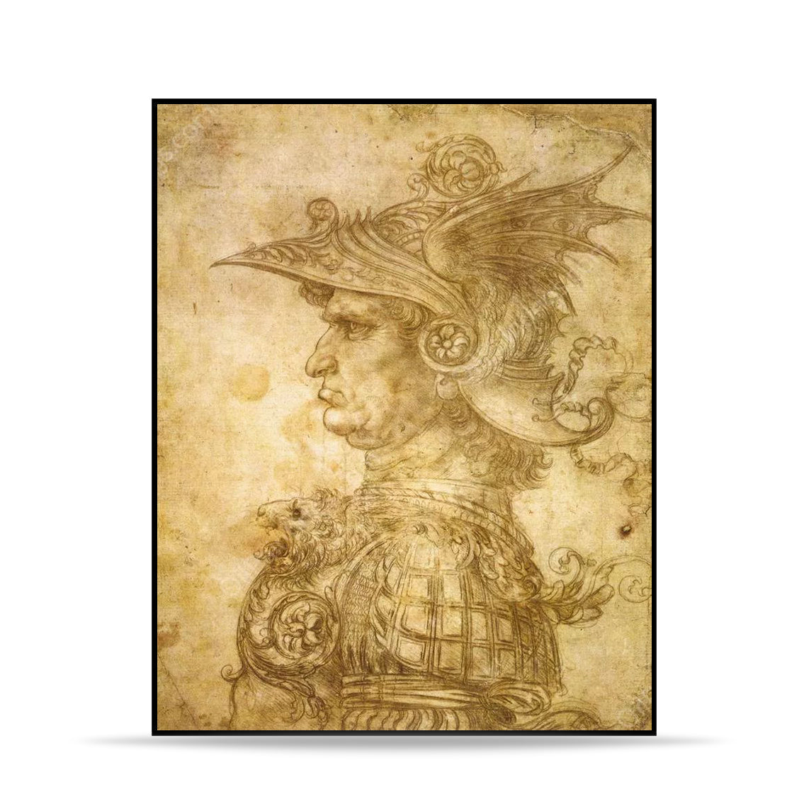 SUBLIMART: Affresco Panel Tile - Opera Profile of a Warrior in Helmet - by Leonardo Da Vinci