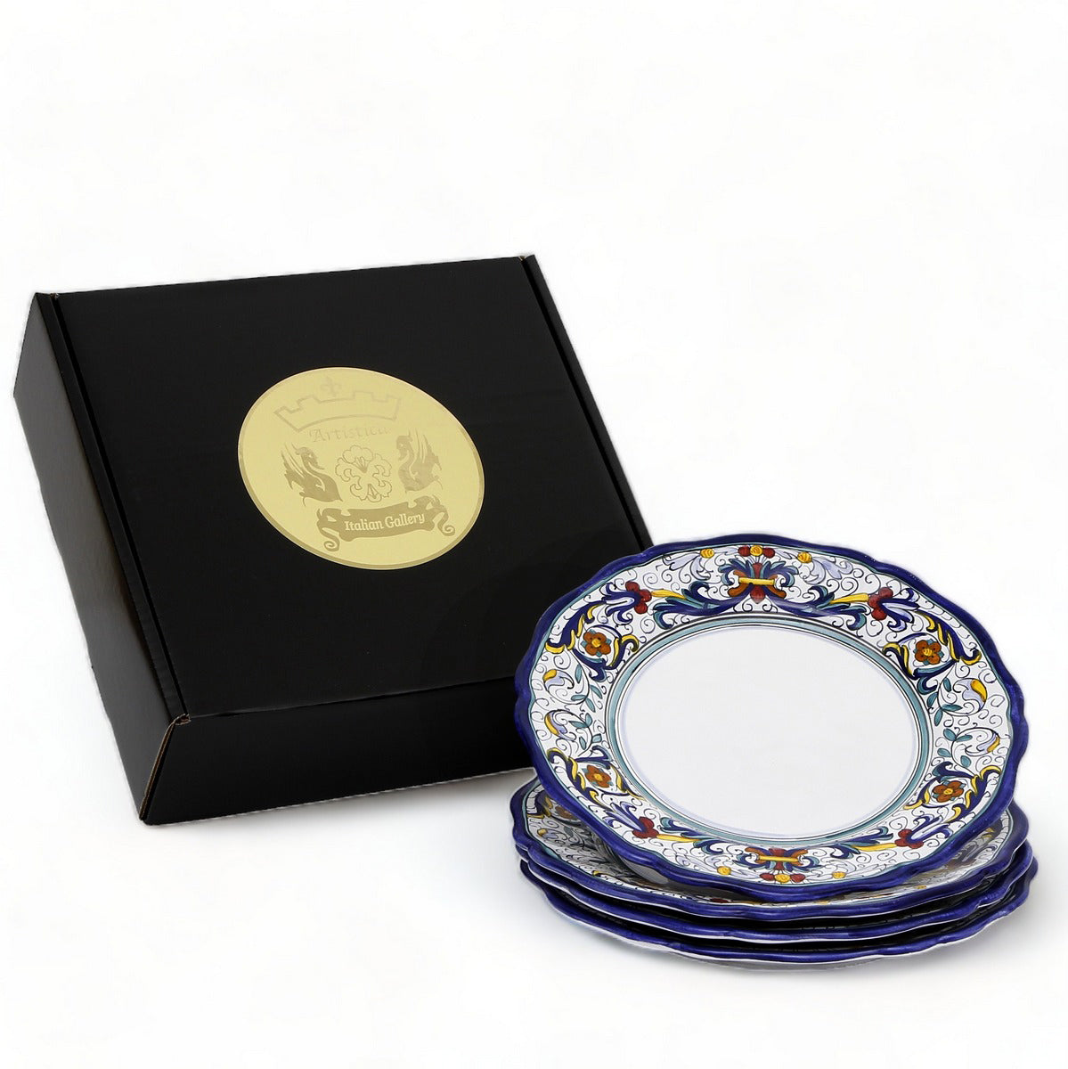 GIFT BOX: With Deruta Dinner Plate - VECCHIA DERUTA design (4 Pcs)