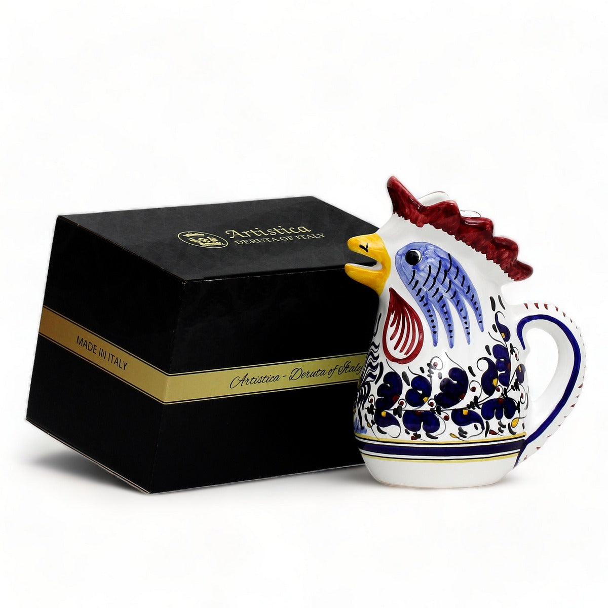 GIFT BOX: With authentic Deruta hand painted ceramic - Deruta Blue Rooster Gallo Pitcher (1 Liter)