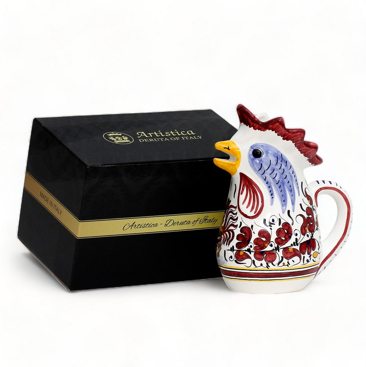 GIFT BOX: With authentic Deruta hand painted ceramic - Deruta Raffaellesco Gallo Pitcher (1 Liter)