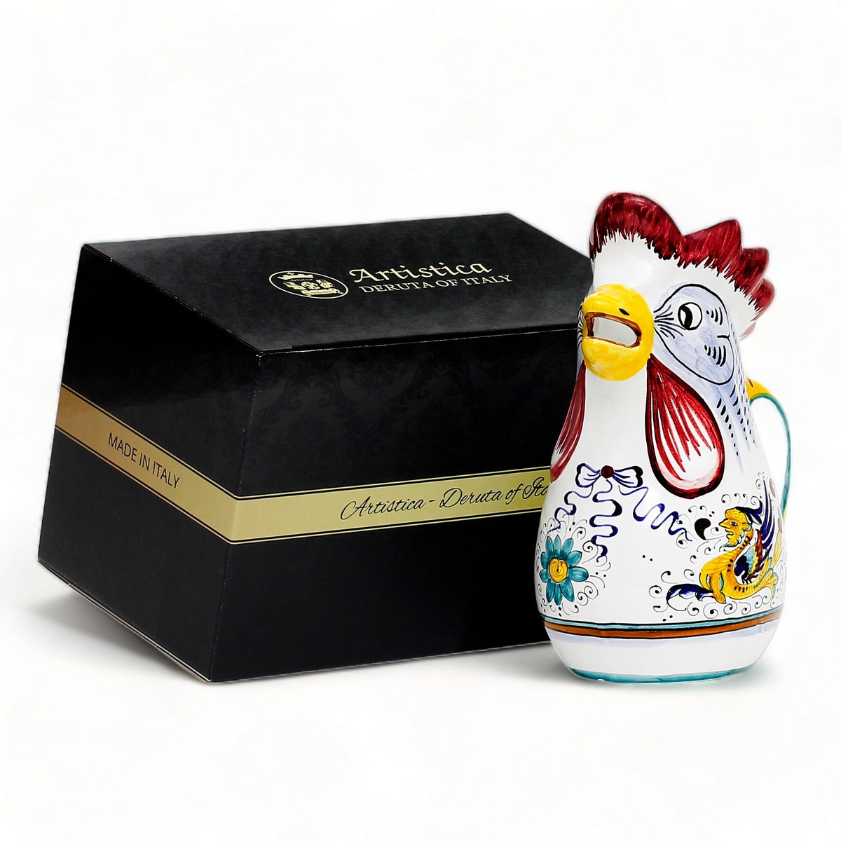 GIFT BOX: With authentic Deruta hand painted ceramic - Deruta Raffaellesco Gallo Pitcher (1 Liter)