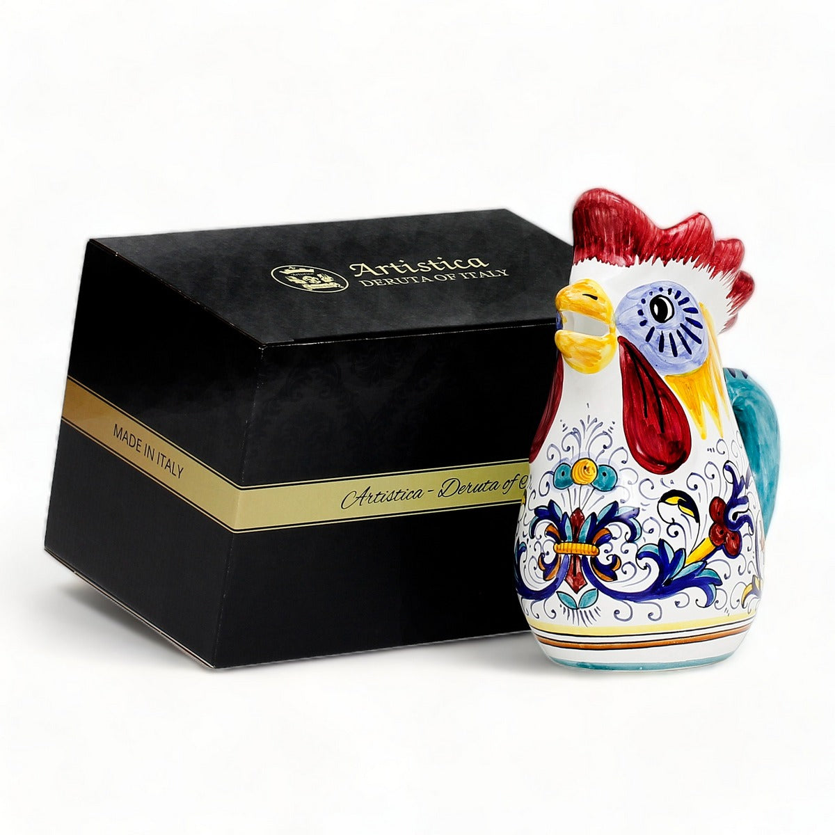 GIFT BOX: With authentic Deruta hand painted ceramic - Deruta Ricco Rooster Pitcher (1 Liter)