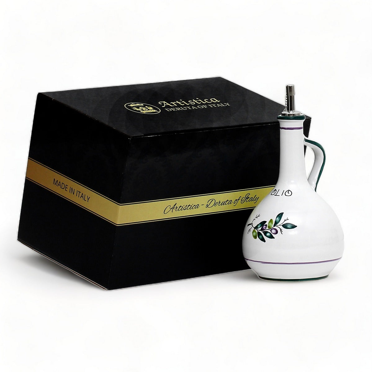 GIFT BOX: With authentic Deruta hand painted ceramic - OLIVE OIL BOTTLE DISPENSER DELUXE