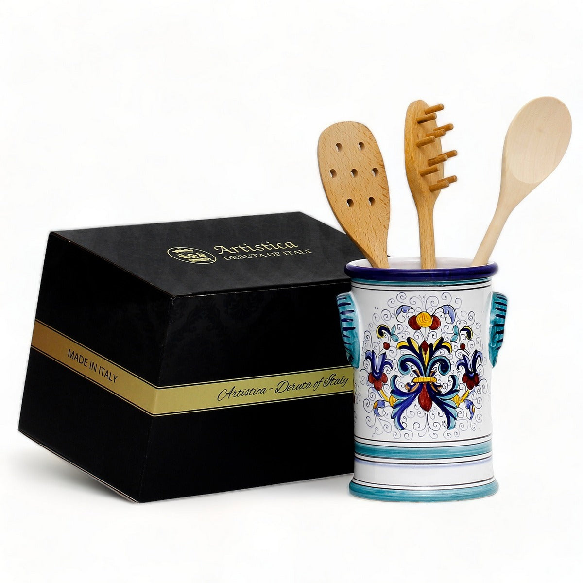 GIFT BOX: With authentic Deruta hand painted ceramic - VECCHIA DERUTA: UTENSIL HOLDER