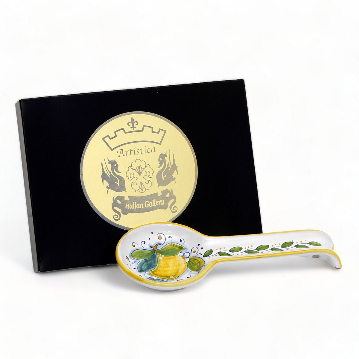 GIFT BOX GOLD LOGO: With authentic Deruta hand painted ceramic - DERUTA: Spoon rest LIMONI