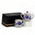 GIFT BOX: With authentic Deruta hand painted ceramic - Cream & Sugar Set Blue Rooster design