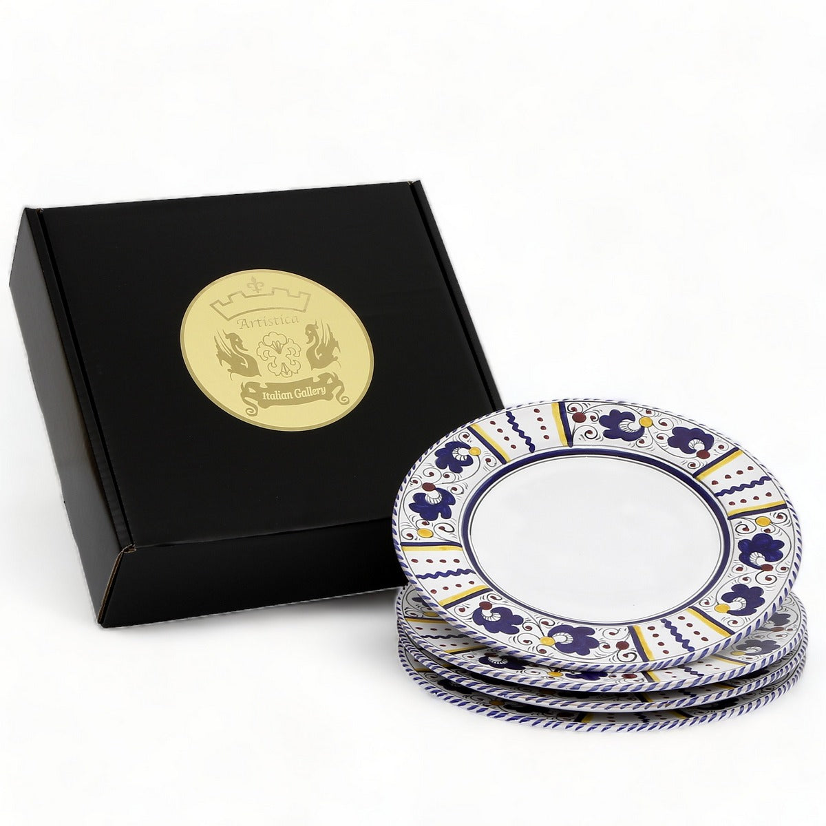 GIFT BOX: With Deruta Dinner Plate - BLUE ROOSTER design (4 Pcs)