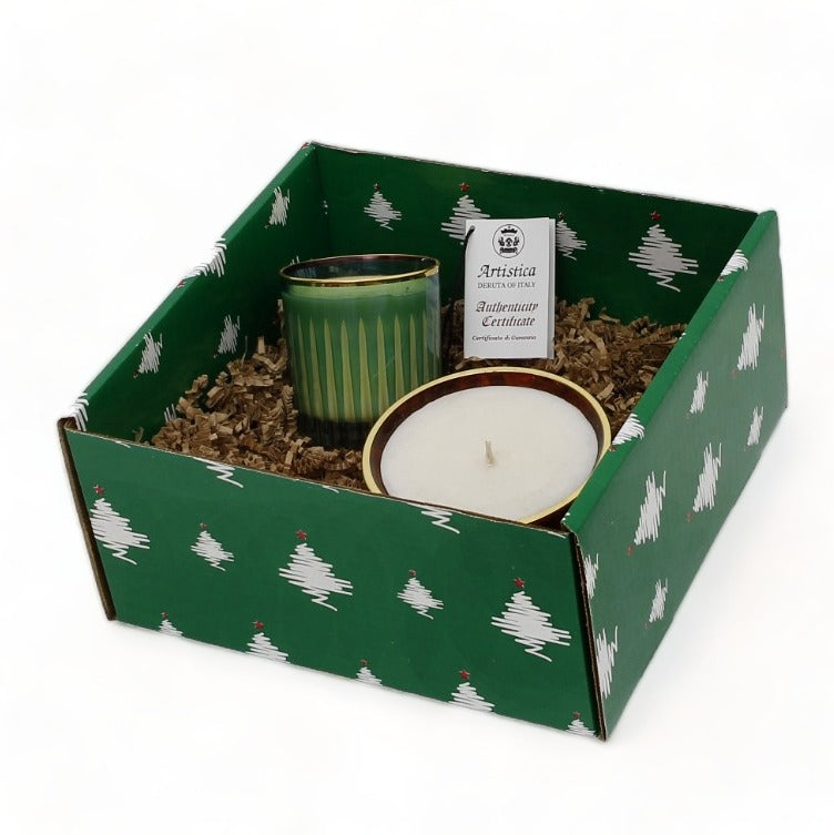 GIFT BOX CHRISTMAS: Green Gift Box with Italian Crystal Candles (Set of 2 pcs)