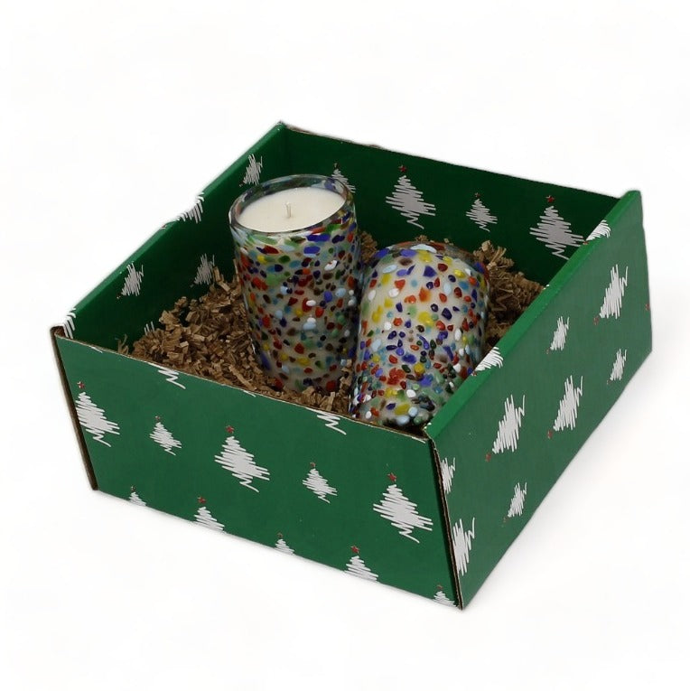 GIFT BOX CHRISTMAS: Green Gift Box with Murano Glass Candles LG. 14 Oz(Set of 2 pcs)