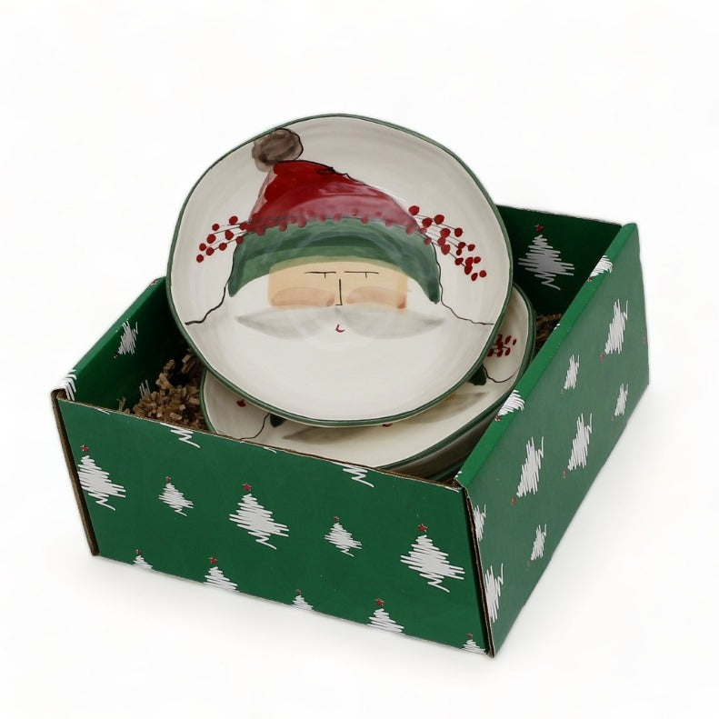 GIFT BOX CHRISTMAS: Green Gift Box with VIETRI Old St Nick Cereal Bowls (Set of 4 pcs)