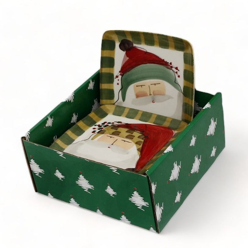 GIFT BOX CHRISTMAS: Green Gift Box with VIETRI Old St Nick Square Plates (Set of 4 pcs)