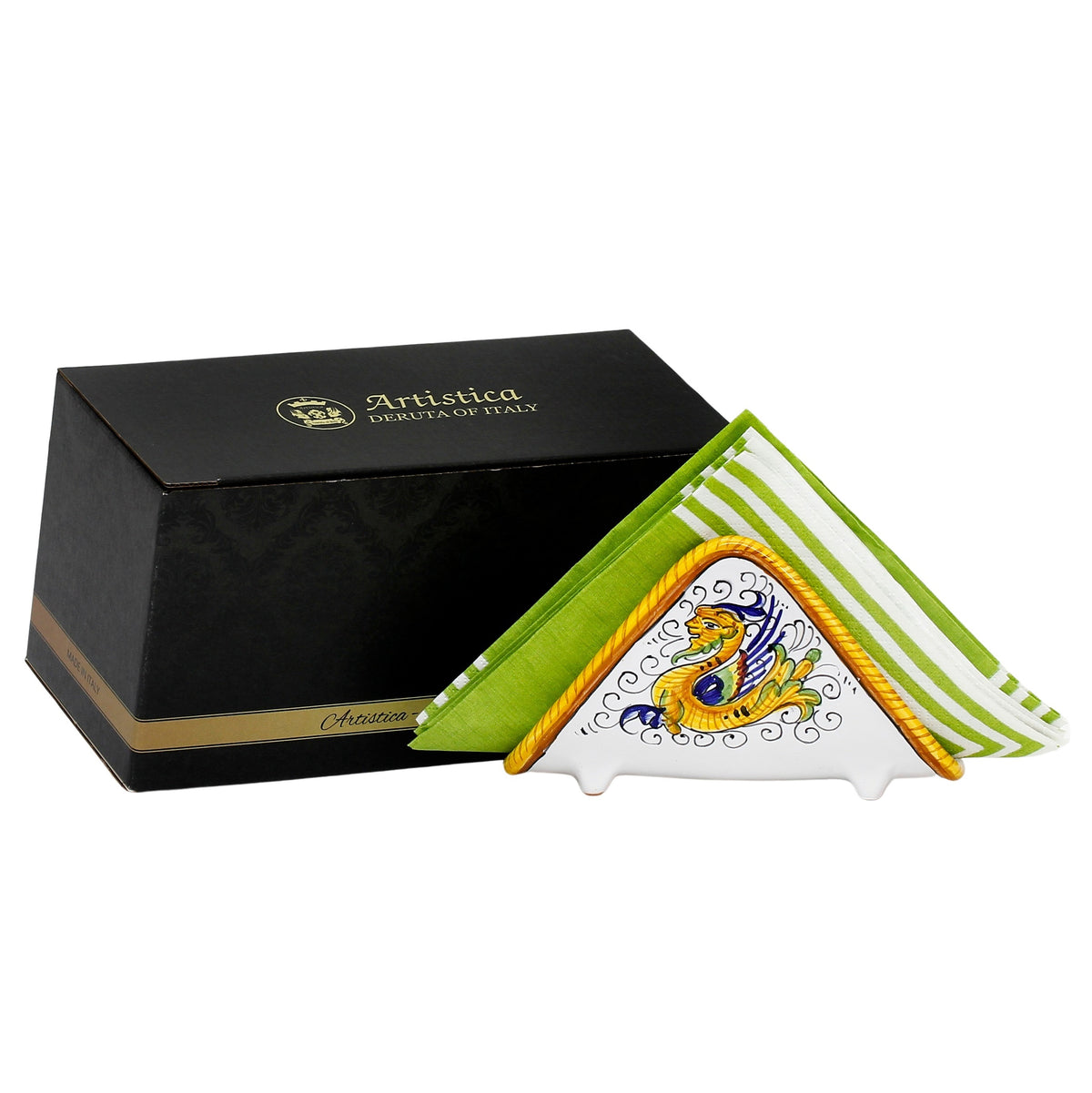 GIFT BOX: With authentic Deruta hand painted ceramic - Napkin Holder Raffaellesco design