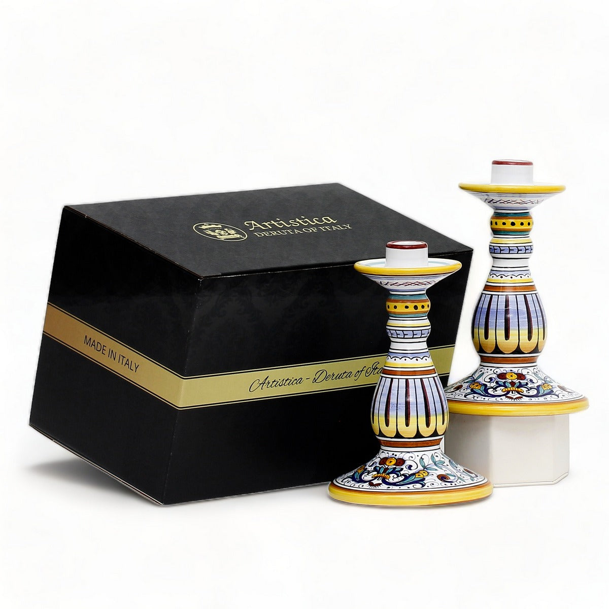 GIFT BOX: With authentic Deruta hand painted ceramic - Ricco Deruta deluxe Candlestick