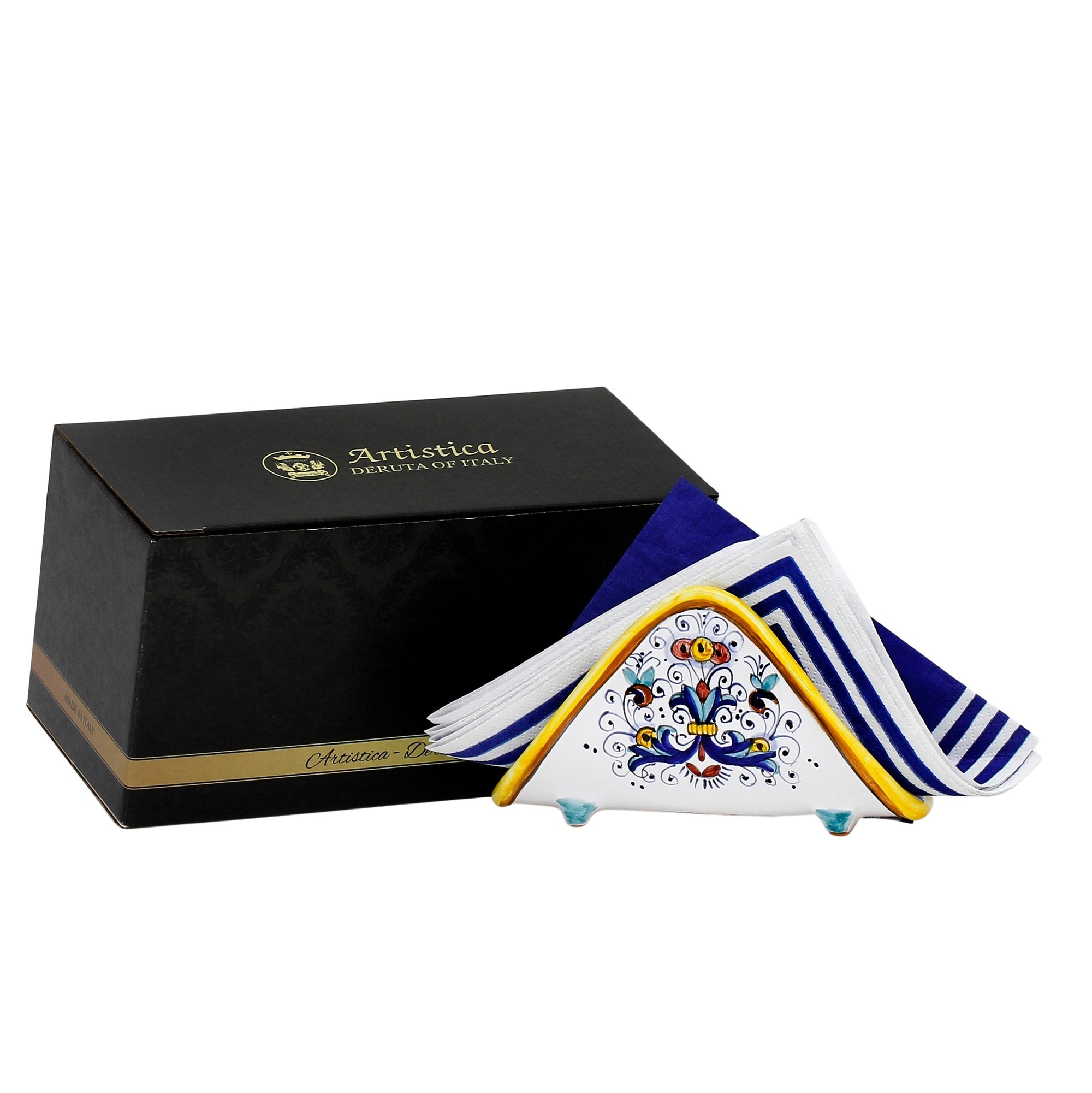 GIFT BOX: With authentic Deruta hand painted ceramic - Napkin Holder Ricco Deruta design