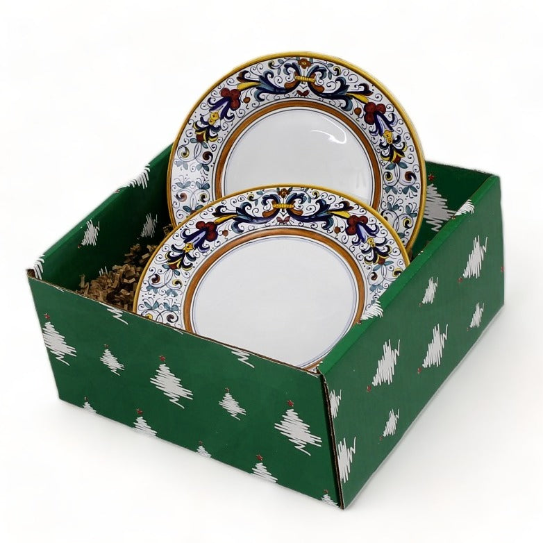 GIFT BOX CHRISTMAS: Green Gift Box with Ricco Deruta White Center Deluxe Salad Plates (Set of 4 pcs)