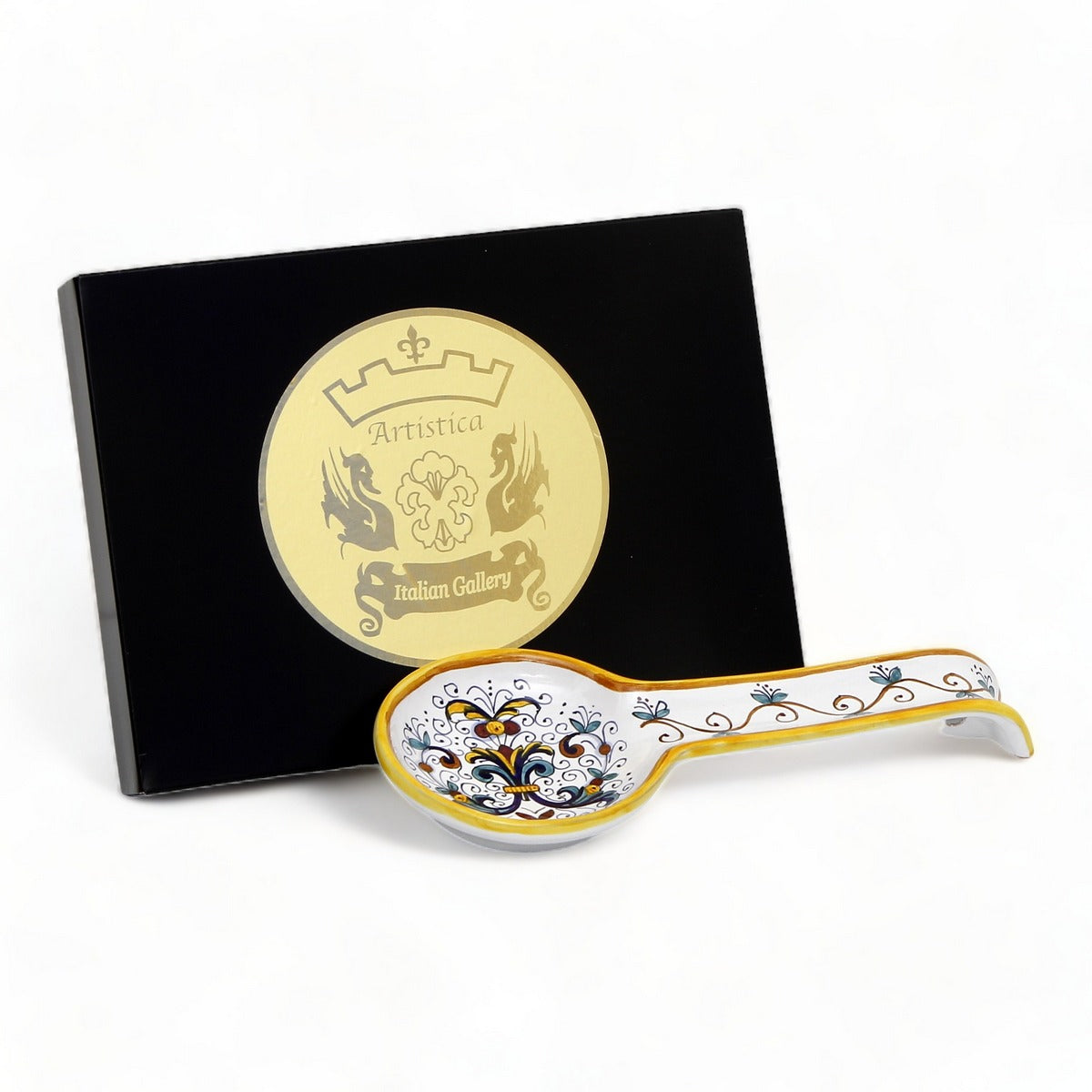 GIFT BOX GOLD LOGO: With authentic Deruta hand painted ceramic - RICCO DERUTA: Spoon rest