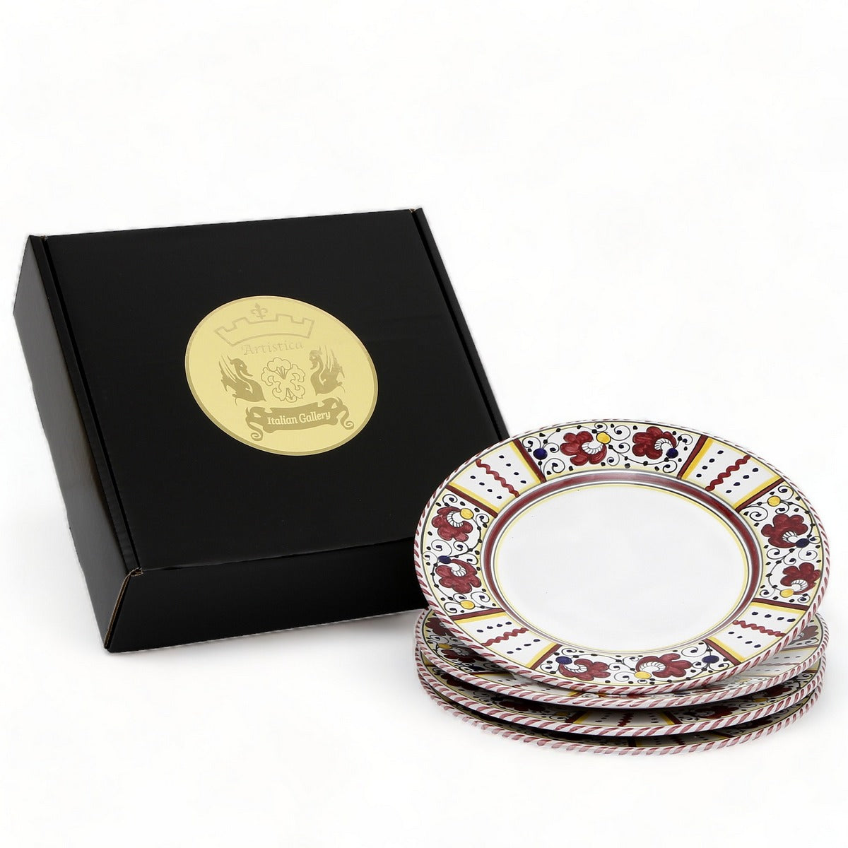 GIFT BOX: With Deruta Dinner Plate - RED ROOSTER design (4 Pcs)