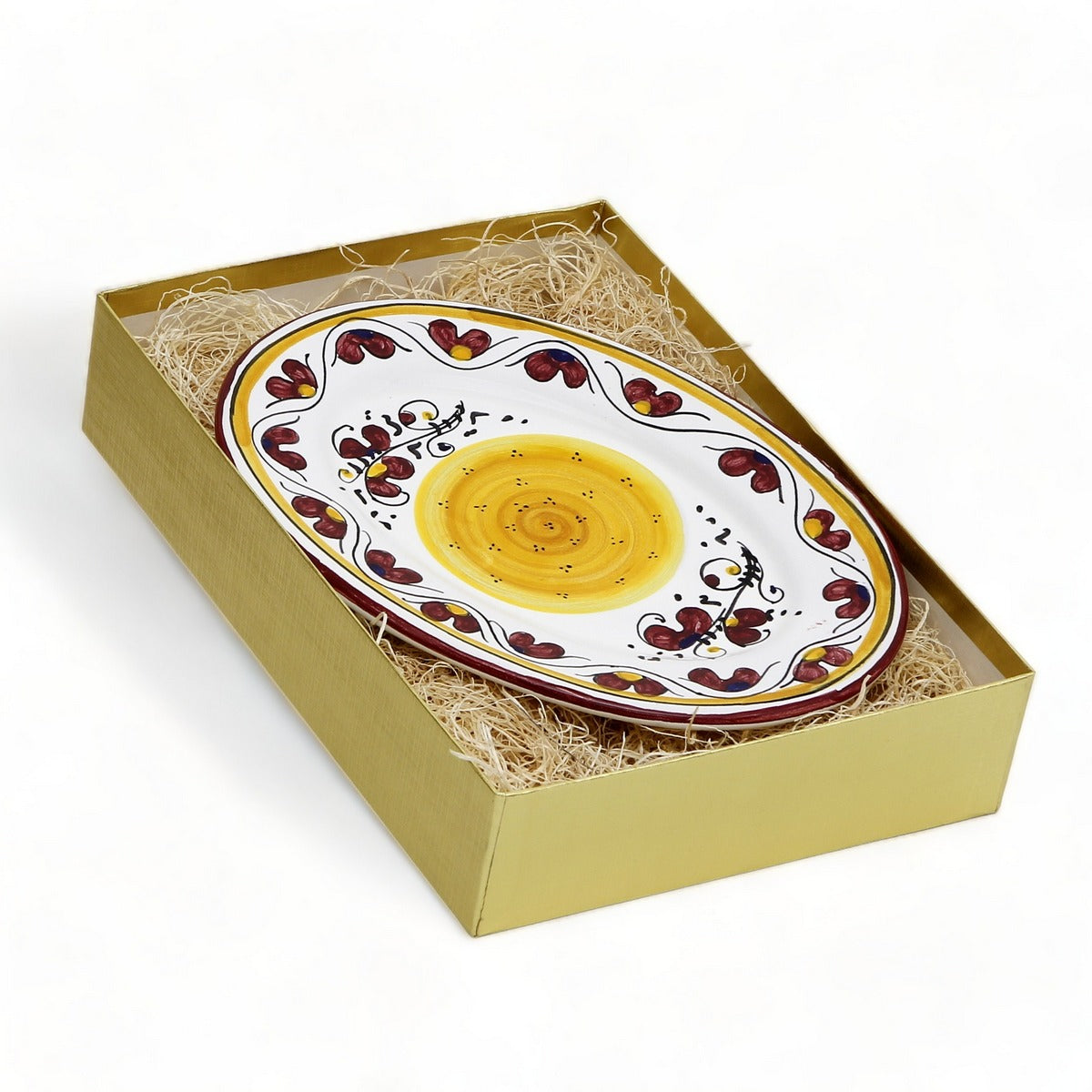 GIFT BOX GOLD: With authentic Deruta hand painted ceramic - ORVIETO RED ROOSTER: Small Oval Plate (Copy)