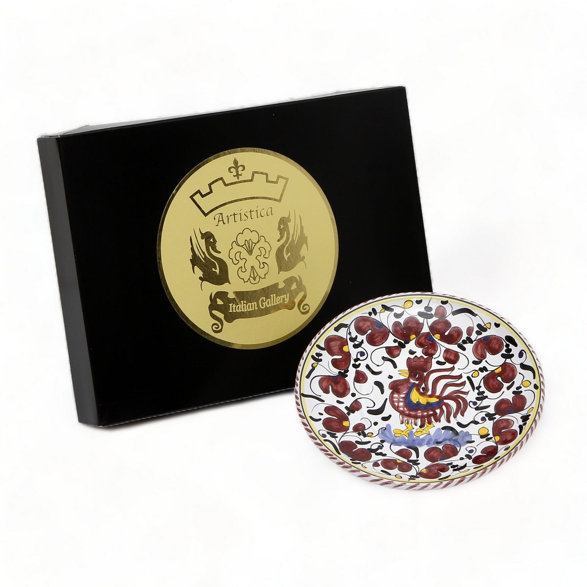 GIFT BOX GOLD LOGO: With authentic Deruta hand painted ceramic - ORVIETO RED ROOSTER: Canape/Bread &amp; Butter Plate (Copy)