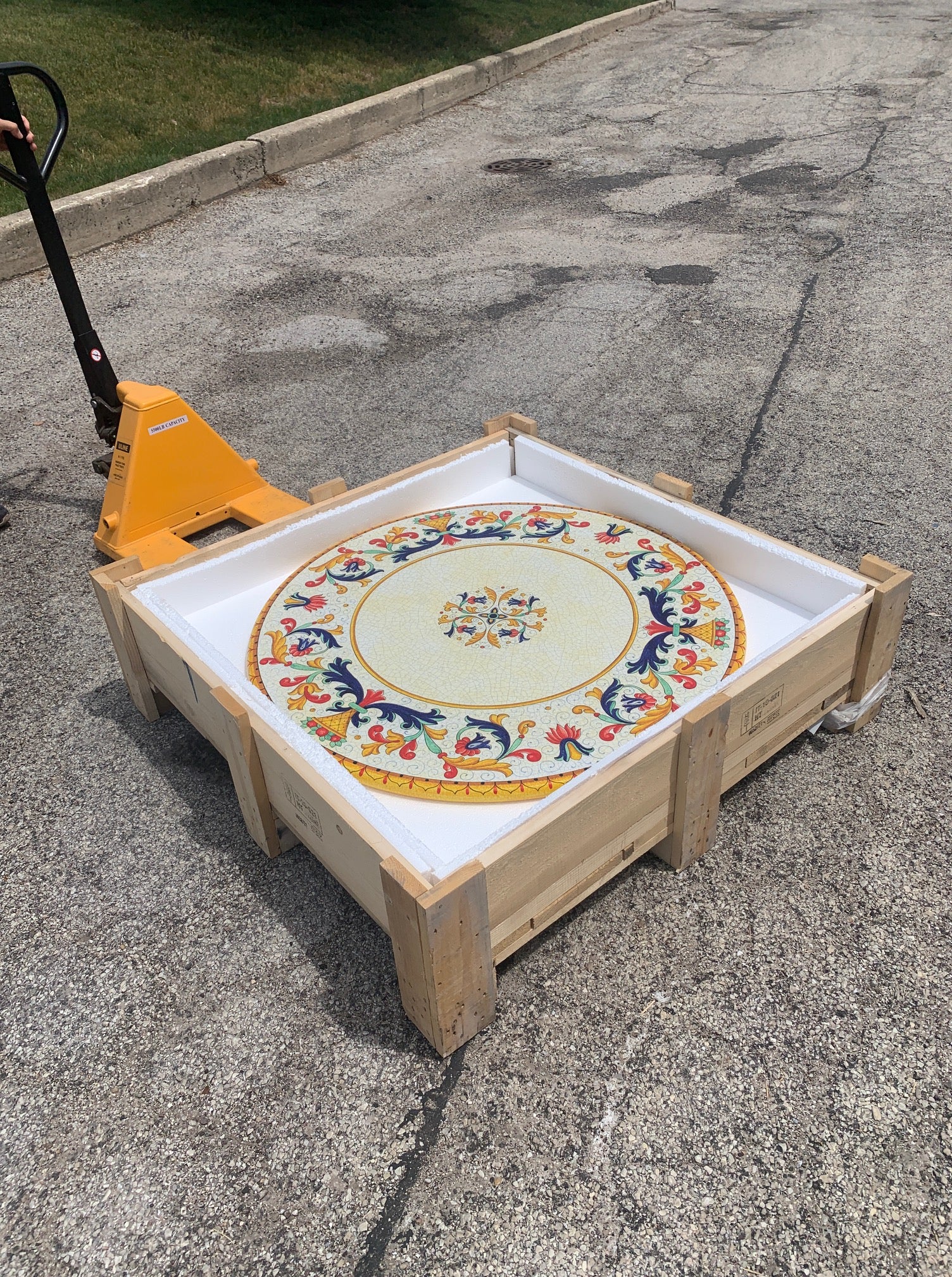 CERAMIC STONE TABLE + IRON BASE: RICCO DERUTA Design^ - Hand Painted in Deruta, Italy.