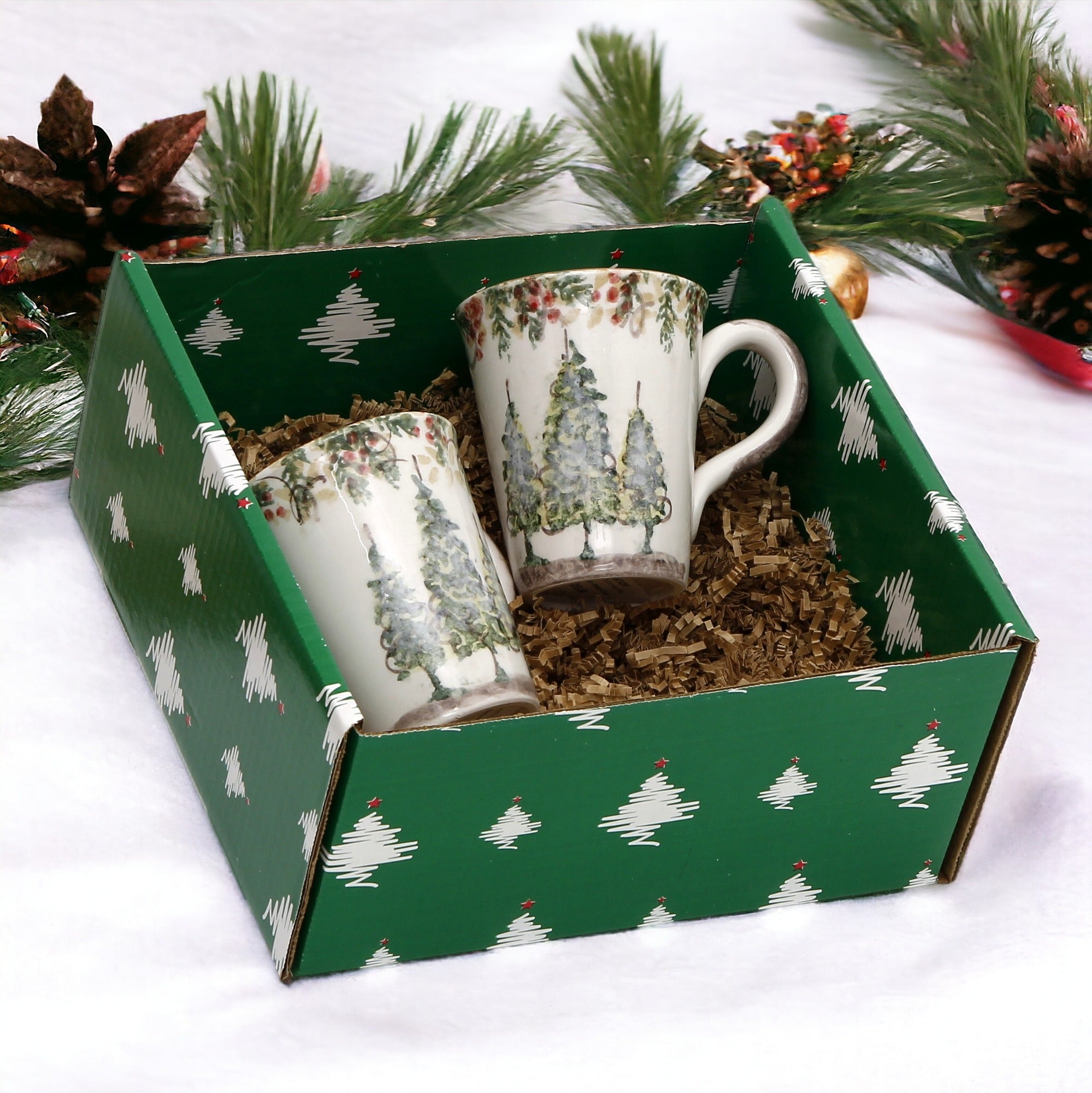 GIFT BOX CHRISTMAS: Green Gift Box with Arte Italica Natale Mug (14 Oz.) (Set of 2 pcs)