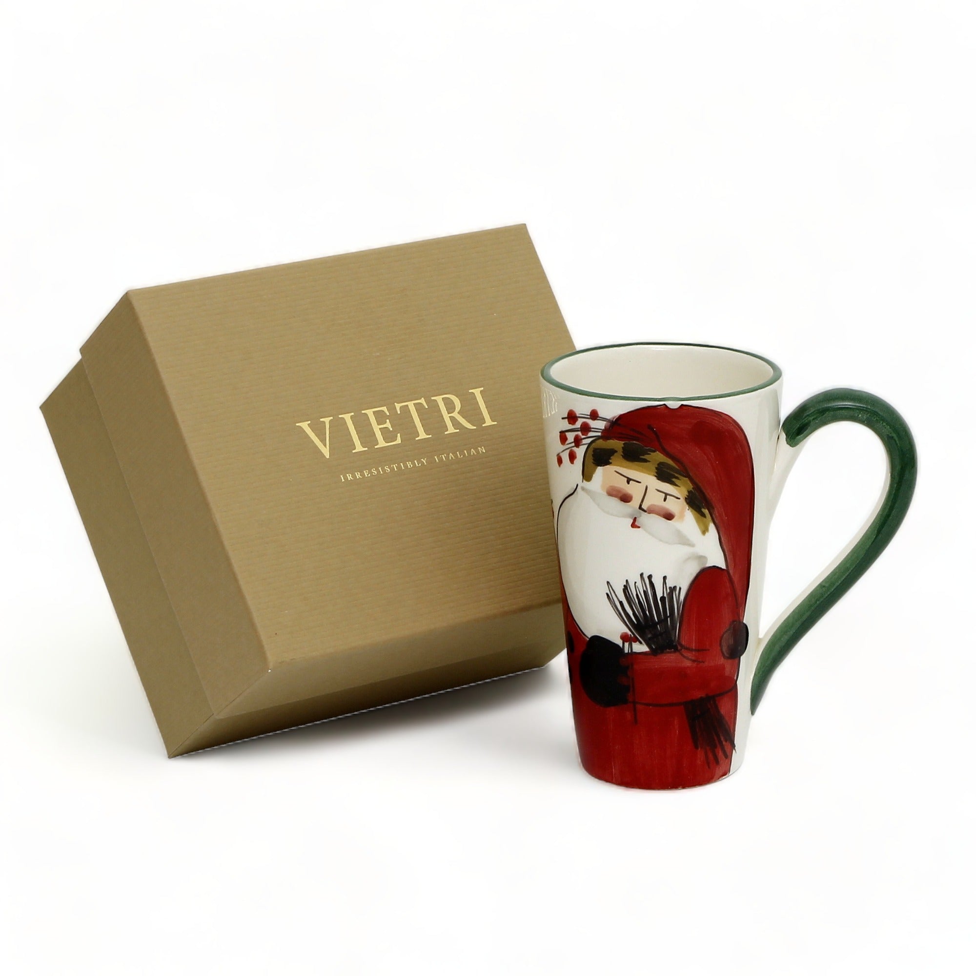 VIETRI: OLD ST. NICK LATTE MUG WITH BIRD NEST