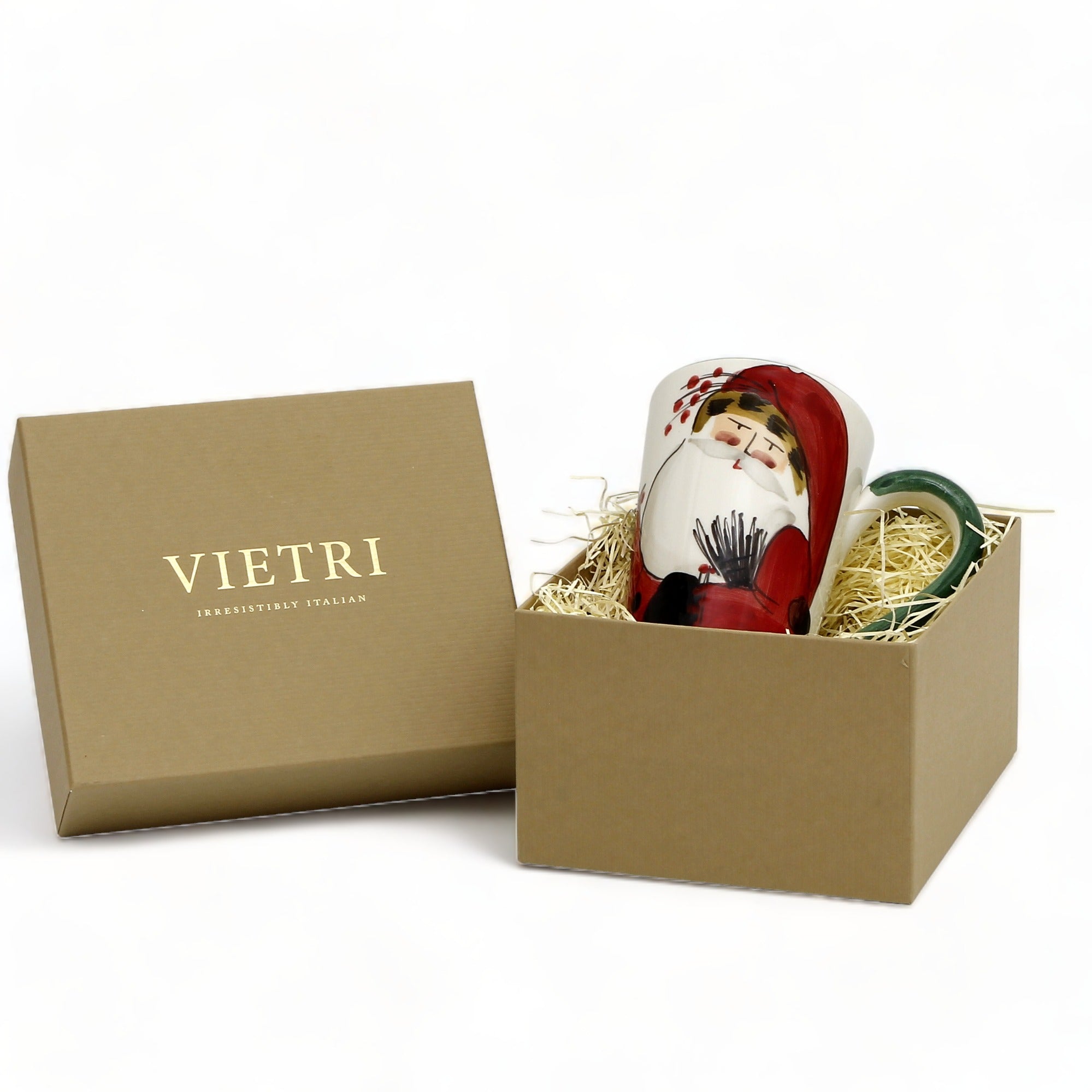 VIETRI: OLD ST. NICK LATTE MUG WITH BIRD NEST