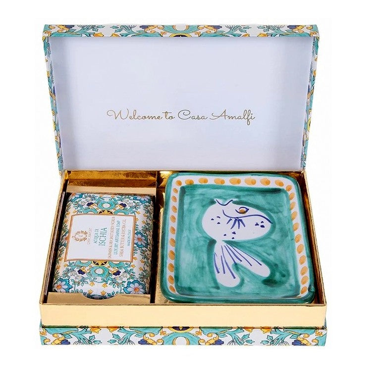 CASA AMALFI SOAPS: Scented Soap Bar with ceramic soap dish - Acqua di Ischia Set