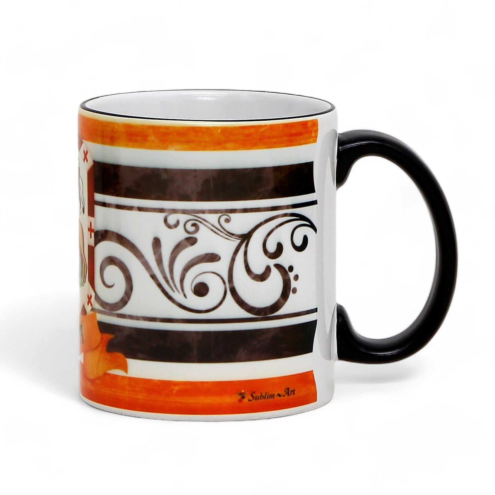 SUBLIMART: Palio di Siena Porcelain printed mug - Black Handle & Rim - Design by Mario Bruno - LUPA (She Wolf)