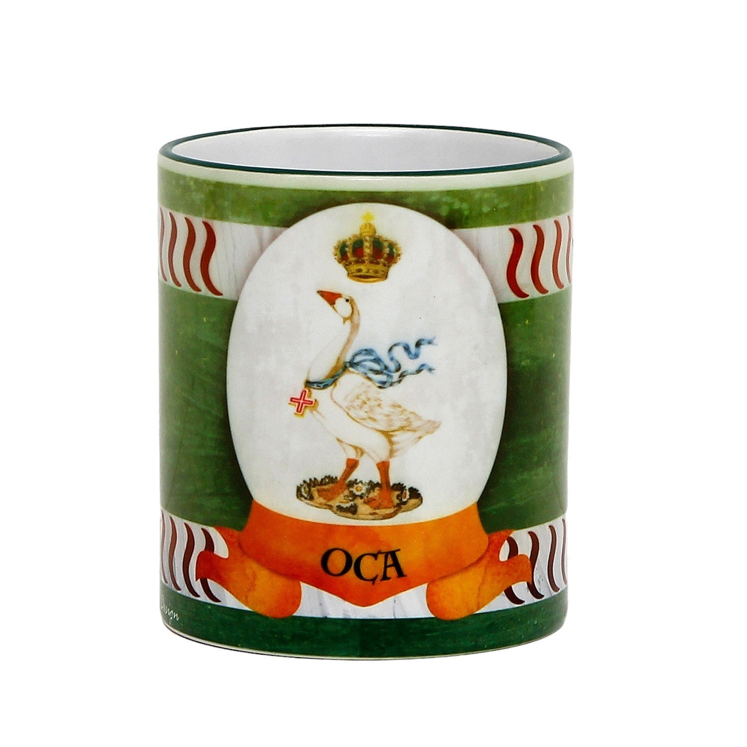 SUBLIMART: Palio di Siena Porcelain printed mug - Green Handle & Rim - Design by Mario Bruno - OCA (Goose)