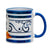 SUBLIMART: Palio di Siena Porcelain printed mug - Capri Blue Handle & Rim - Design by Mario Bruno - ONDA (Dolphin)