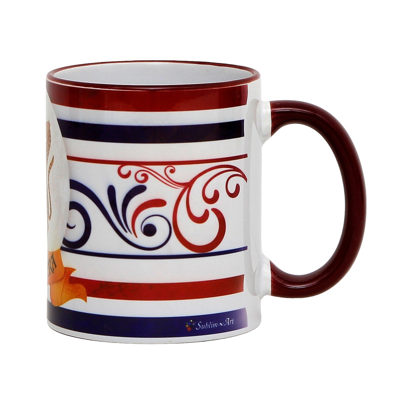 SUBLIMART: Palio di Siena Porcelain printed mug -  Brown Handle & Rim - Design by Mario Bruno - PANTERA (Panther)