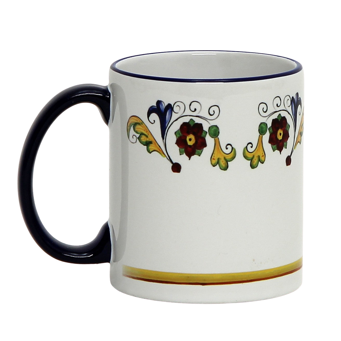 SUBLIMART: Printed Deruta style Mug with Blue Rim  yellow leaves design - artisticaitalian.com