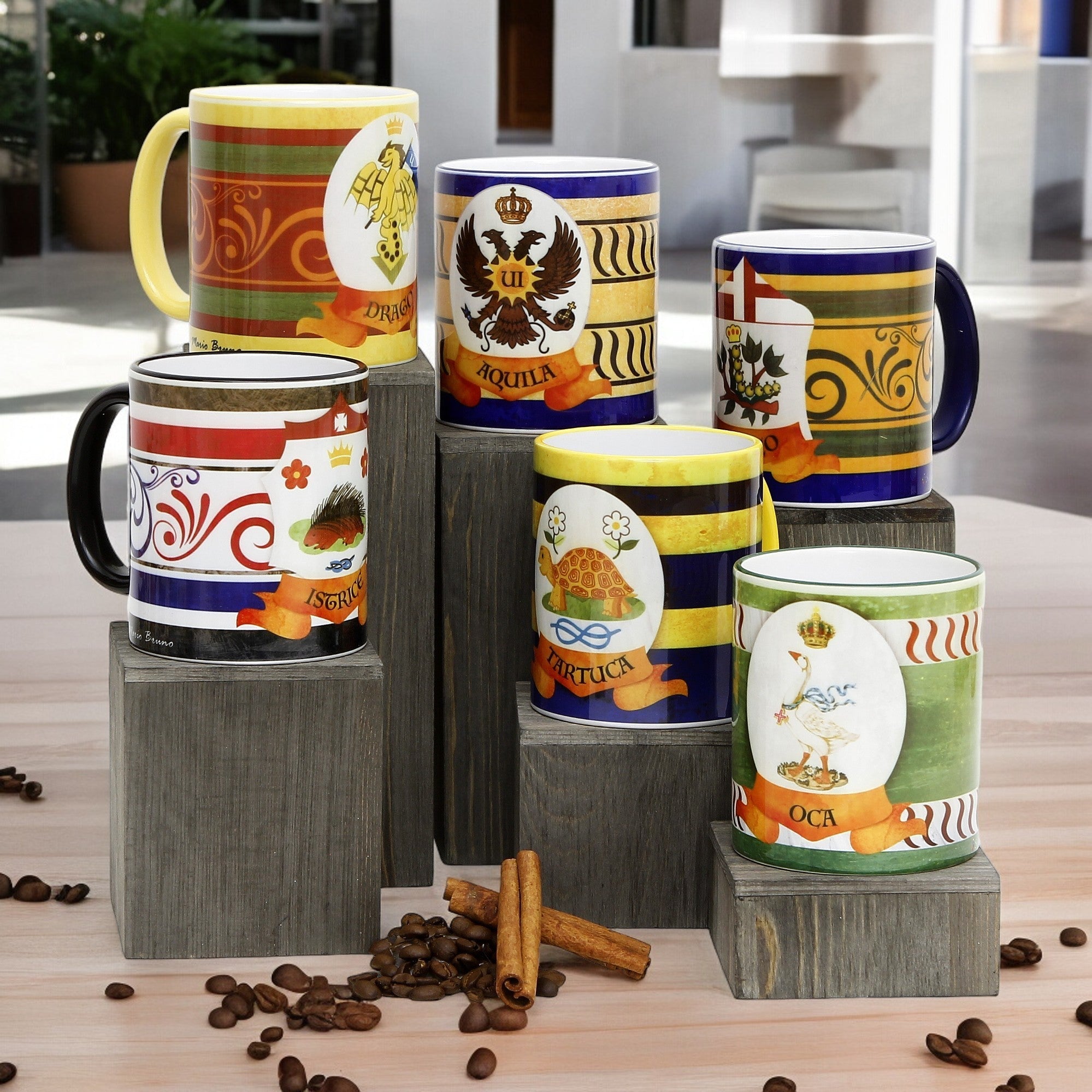 SUBLIMART: Palio di Siena Porcelain printed mug Set of 6 bundle: ISTRICE+DRAGO+AQUILA+BRUCO+TARTUCA+OCA