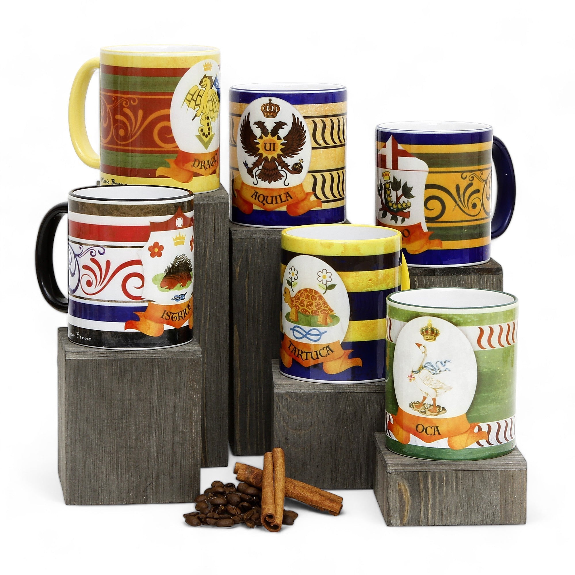 SUBLIMART: Palio di Siena Porcelain printed mug Set of 6 bundle: ISTRICE+DRAGO+AQUILA+BRUCO+TARTUCA+OCA