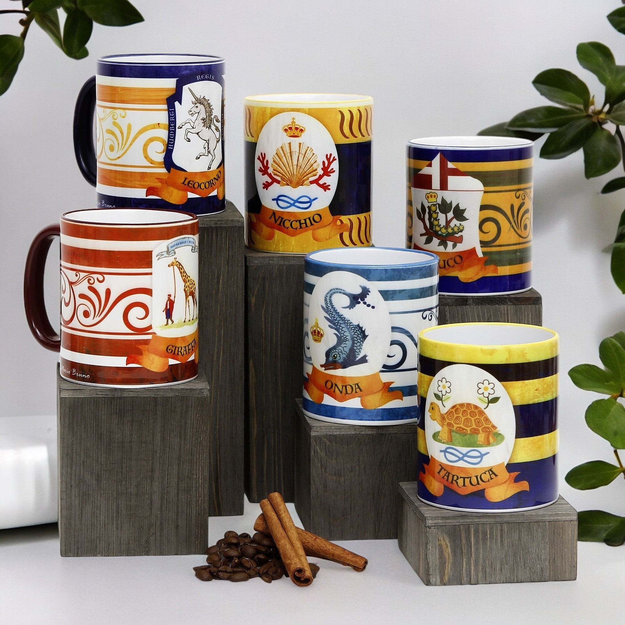 SUBLIMART: Palio di Siena Porcelain printed mug Set of 6 bundle: GIRAFFA+LEOCORNO+BRUCO+ONDA+TARTUCA+NICCHIO