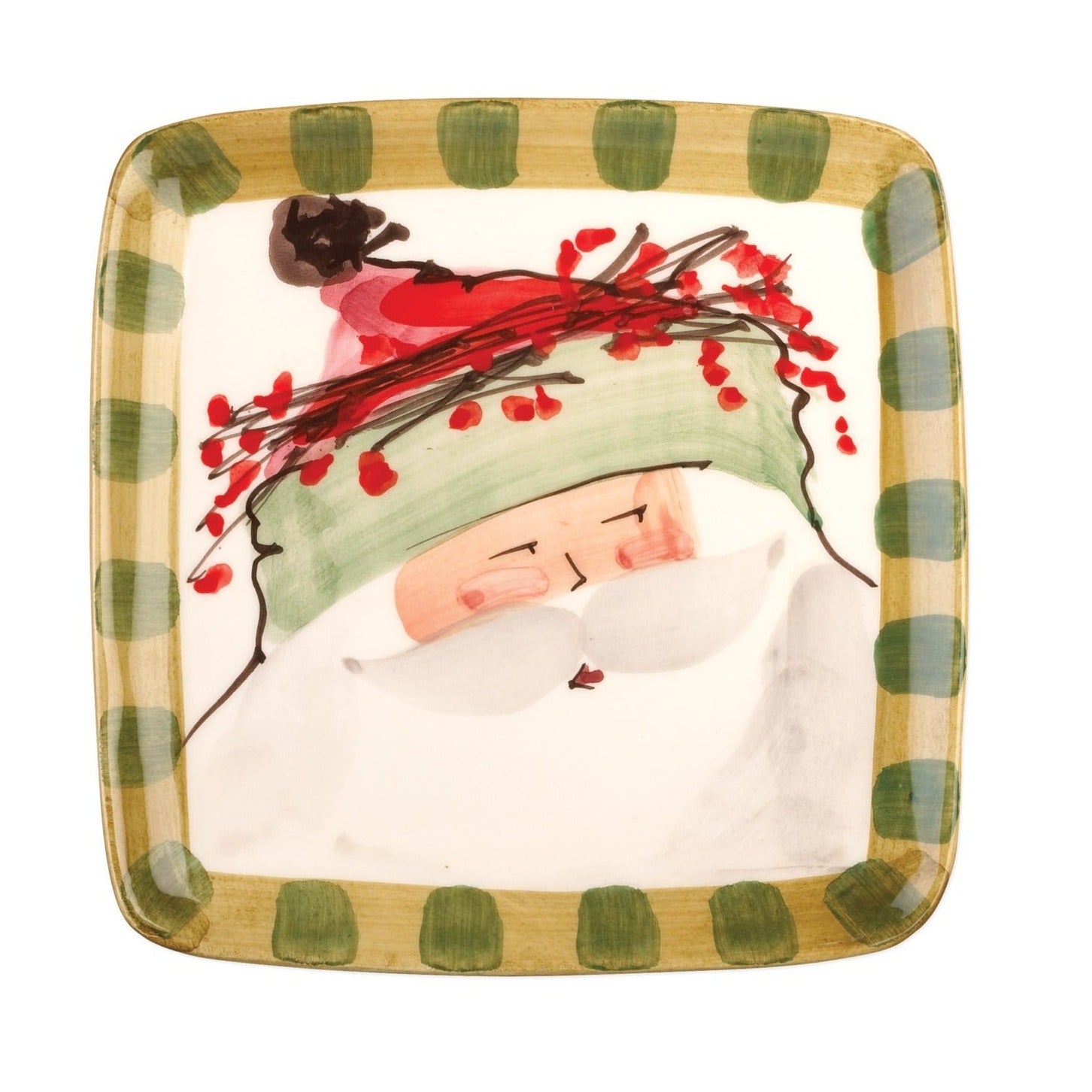 VIETRI: OLD ST. NICK SQUARE SALAD PLATE - GREEN HAT