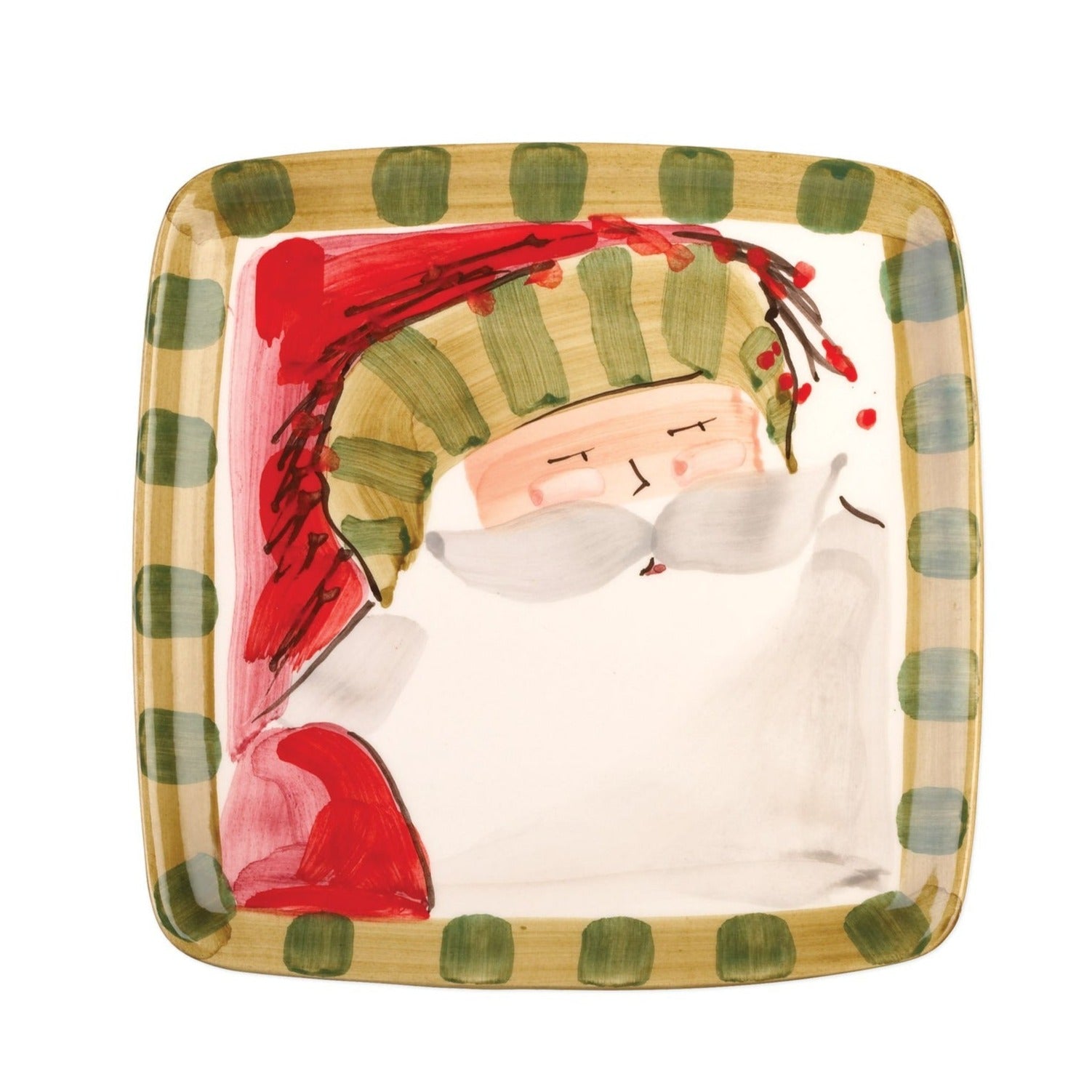 VIETRI: OLD ST. NICK SQUARE SALAD PLATE - STRIPED HAT