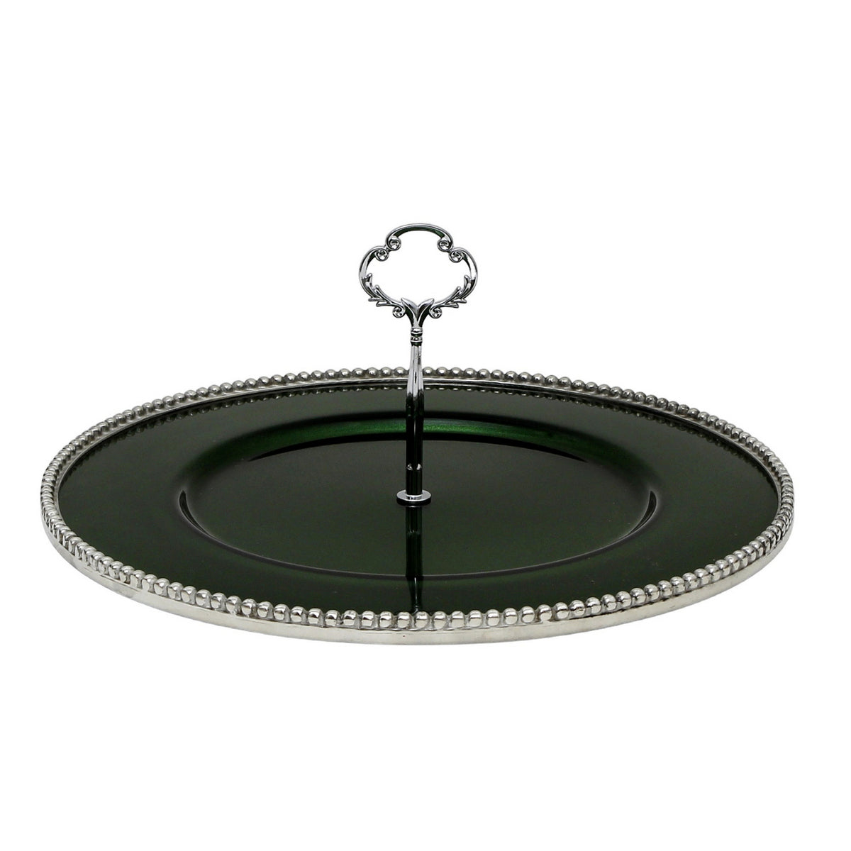 ARTE ITALICA PERLINA: Tid Bit Server Green Glass Tray with Metal rim - Golden or Chrome Oval Metal Handle - artisticaitalian.com