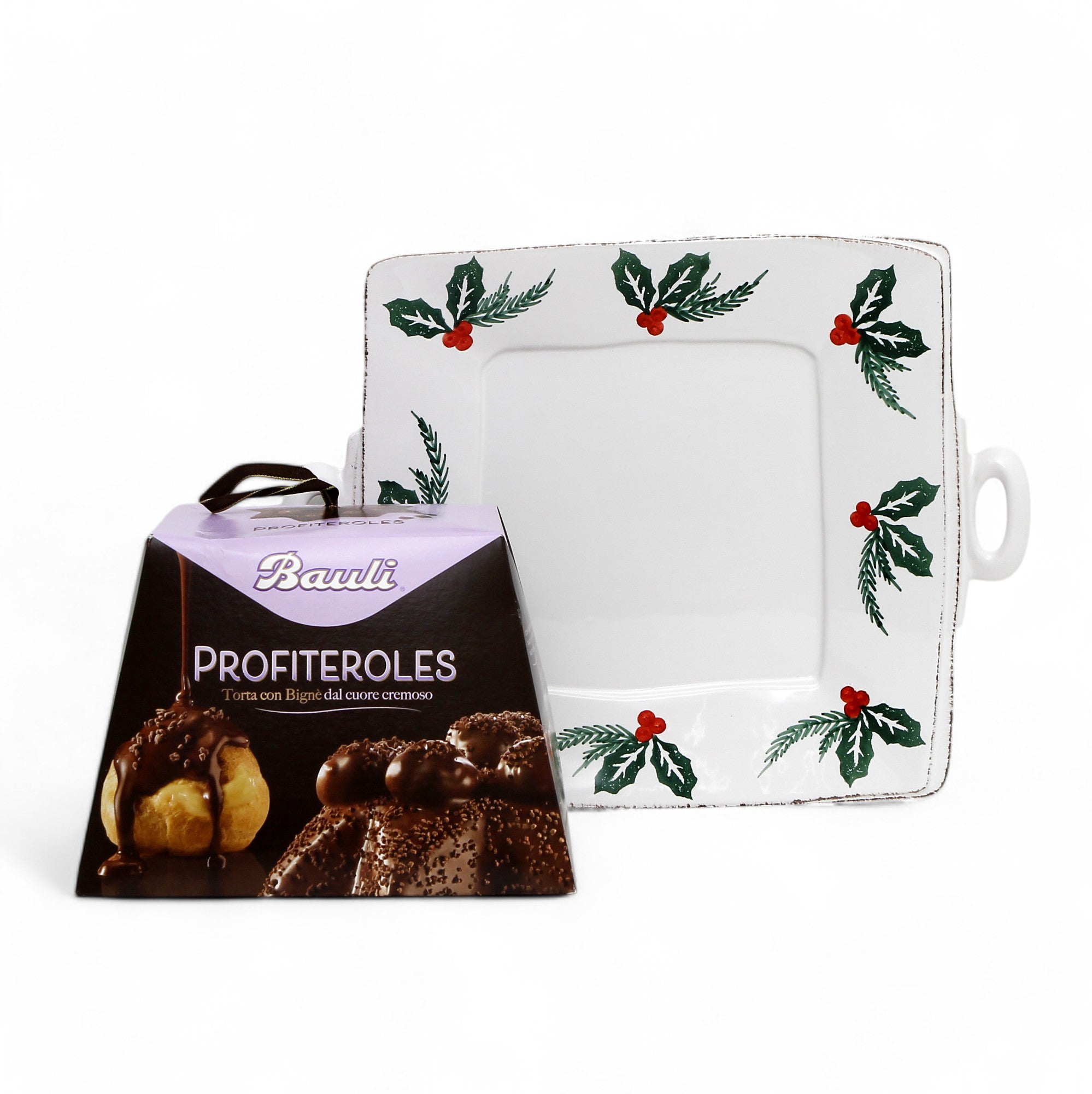 LASTRA EVERGREEN: Handled Square Tray + PROFITEROLES Bauli Panettone Holidays Bundle