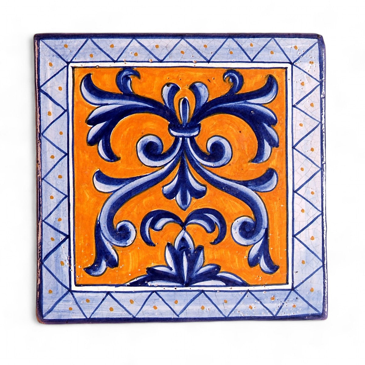 ANTICA DERUTA: Hand Painted Ceramic Authentic Deruta Tile Vario Deruta Fondo Arancio