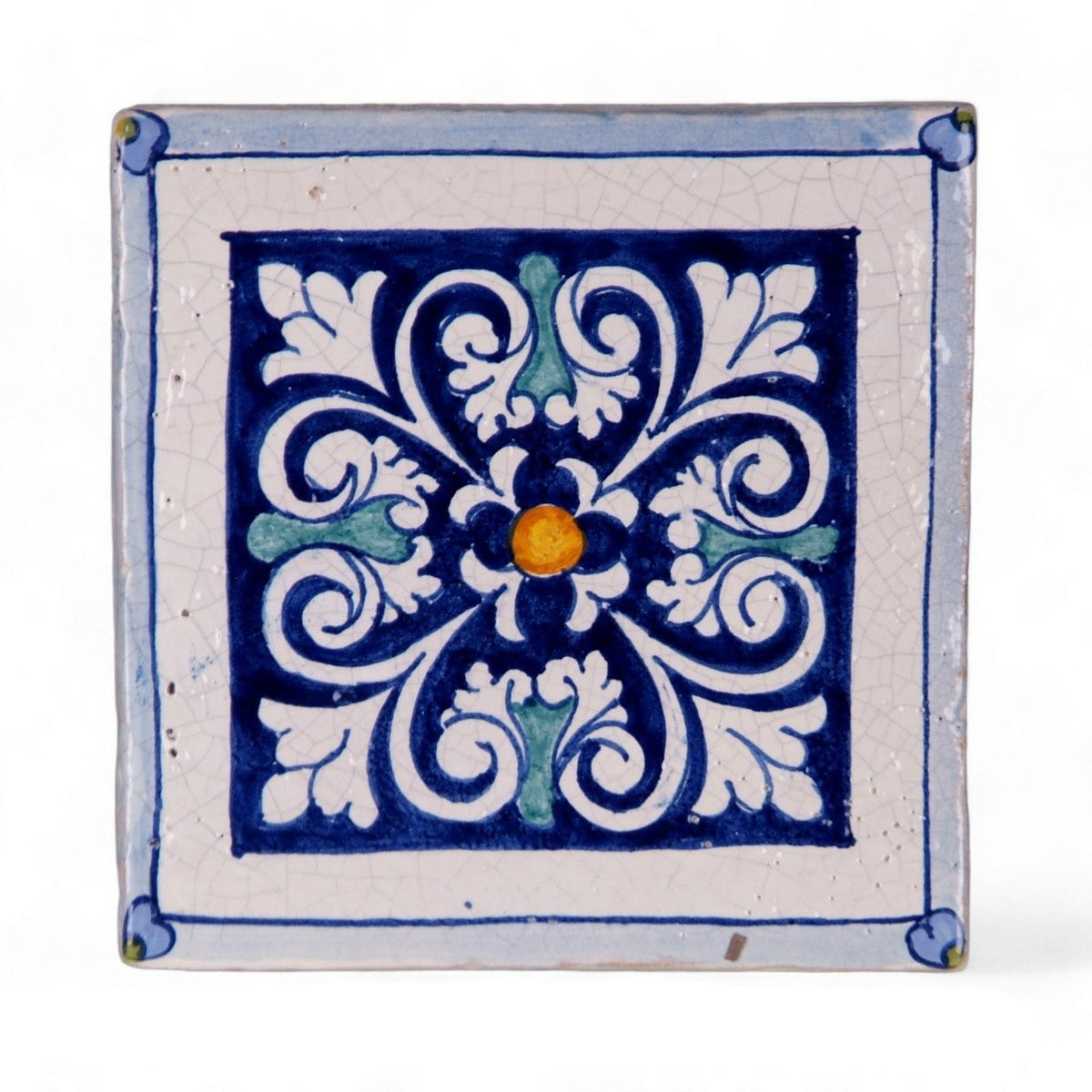 ANTICA DERUTA: Hand Painted Ceramic Authentic Deruta Tile Vario Deruta Fondo Blue+Teal