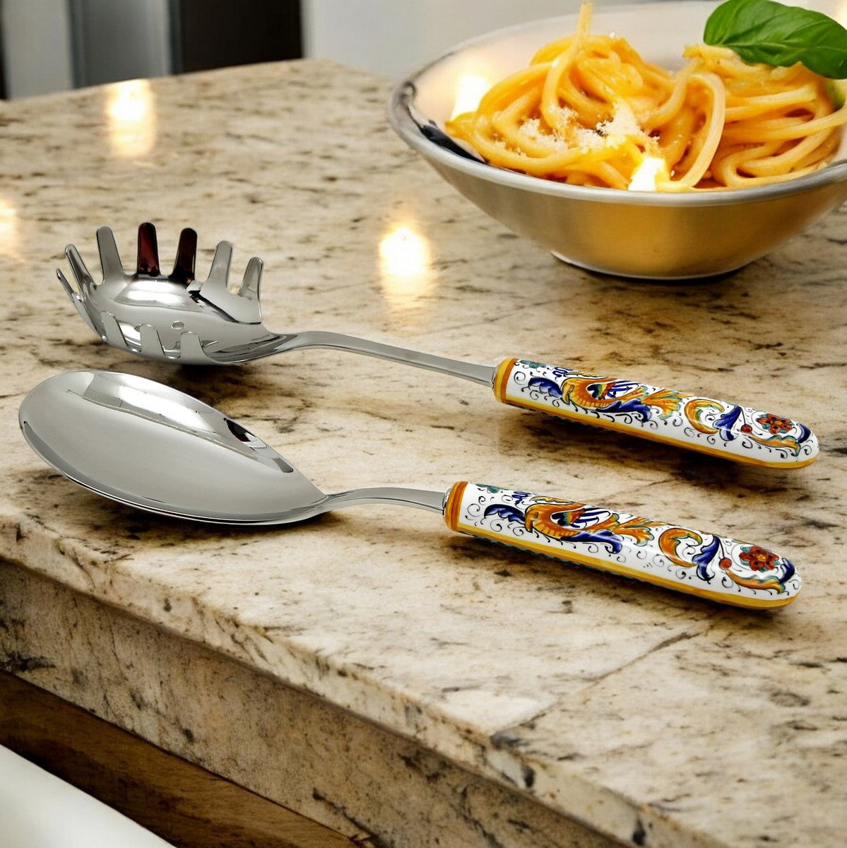 RAFFAELLESCO DELUXE: Ceramic Handle Serving 'Risotto' Spoon Ladle with 18/10 stainless steel cutlery.