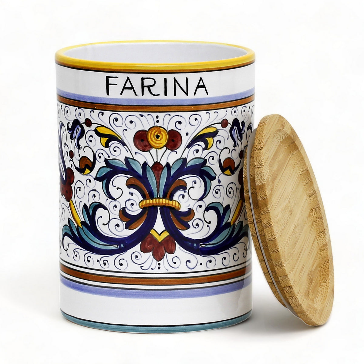 RICCO DERUTA DELUXE: NEW! Canister with Bamboo lid - 'FARINA' (Flour)