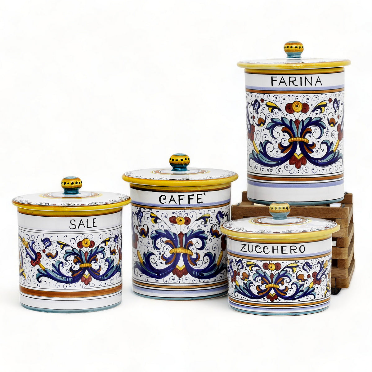 RICCO DERUTA DELUXE: Canister Set with Ceramic Lid - Bundle ZUCCHERO+CAFFE&#39;+SALE+FARINA