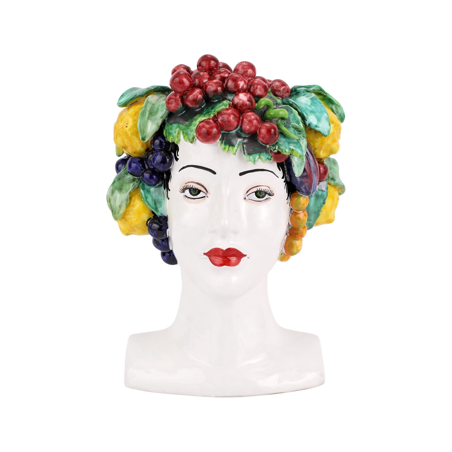 VIETRI: Sicilian Head Vase - Woman with assorted fruits (Medium 12.5" H.)